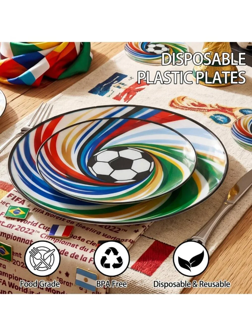 60 Pcs Heavy Duty Soccer Party Plates - Disposable Dinner & Dessert Plates for